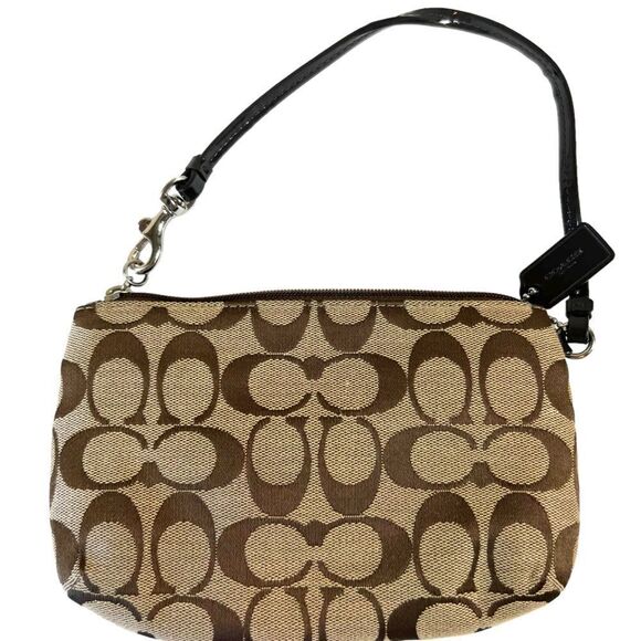 Coach Brown Tan Jacquard Canvas Monogrammed Signature Cs Zip Wristlet No F51685 - Picture 9 of 9